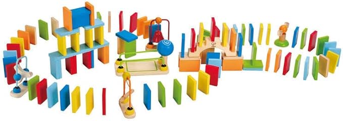 Hape Dynamo Wooden Domino Set Award Winning Domino Racing Building Block Set for Kids, 107 Solid Pieces of Fun Filled Racing, Building and Stacking