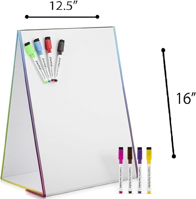 Magnetic Tabletop Easel & Whiteboard Drawing Easel For Kids, Adults, (2 Sides) Perfect for Home, School, & Office, Includes: 8 Dry Erase Markers. Drawing Art Dry Erase White Board Educational Kids Toy