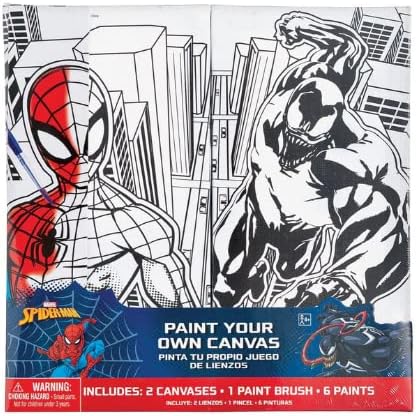 Spider-Man Color Your Own Canvas Kit - 8"x4" Canvases with 1 Paint Brush & 6 Vibrant Paints - The Perfect Creative Gift for Kids and Marvel Fans Alike - 1 Set