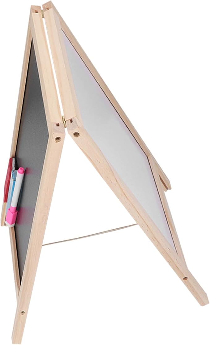 Poplar Wooden Kids Easel,25x40cm Double Sided Foldable Standing Blackboard Store Advertising Display Board with Blackboard Eraser Marker Pen Chalk Accessories