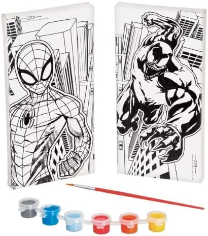 Spider-Man Color Your Own Canvas Kit - 8"x4" Canvases with 1 Paint Brush & 6 Vibrant Paints - The Perfect Creative Gift for Kids and Marvel Fans Alike - 1 Set