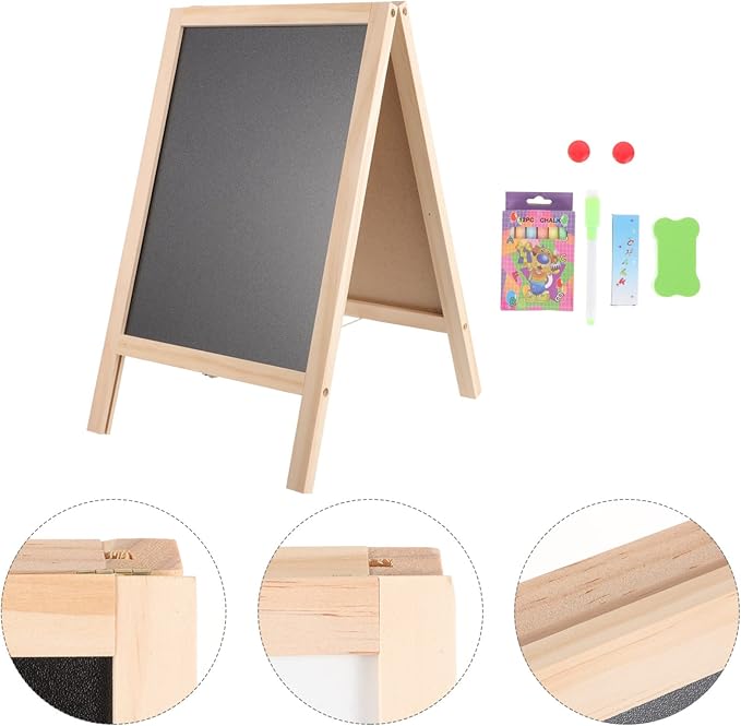 Toyvian Chalkboard Decor Standing Art Easel for, Double-Sided Wooden Blackboard, Drawing Chalkboard, Magnetic Whiteboard, Dry Erase Board, Water Marker and Accessories Wedding