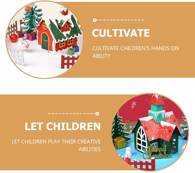 NUOBESTY 5PCS Unfinished Christmas House with Paint Set Art and Craft House for Kids DIY Crafts Woodworking Building Project for Children to Build& Paint