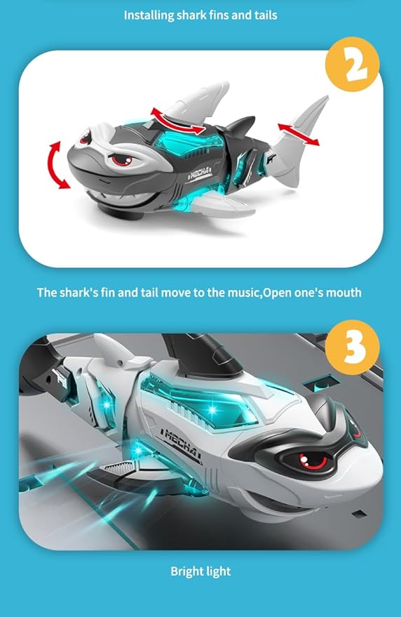 Electric RC Shark Fish Toys with Light & Spray Water Function for 0-3 Year olds Kid Boys Girls,Crawling Moving Lightup Toys,Christmas and Birthday Gift. (White)