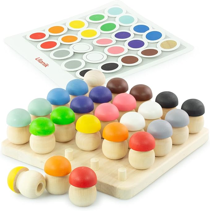 Ulanik Mushroom Glade Toddler Montessori Toys for 3 Year Old + Kids Wooden Mushrooms Game for Learning Color Sorting and Counting Preschool Education β 25 pcs