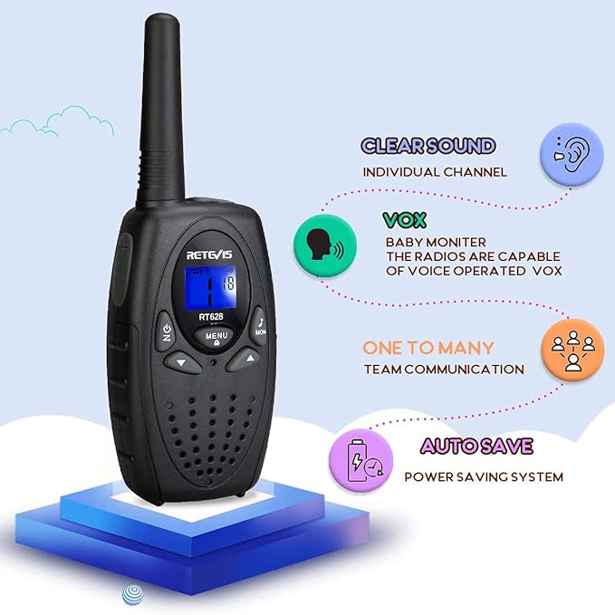 Retevis RT628 Walkie Talkies for Kids,Boys Kids Walkie Talkie,Kids Toys for 6-12 Year Old Boy Girl,Gifts for Xmas Birthday Camping Trip(Black1 Pair)