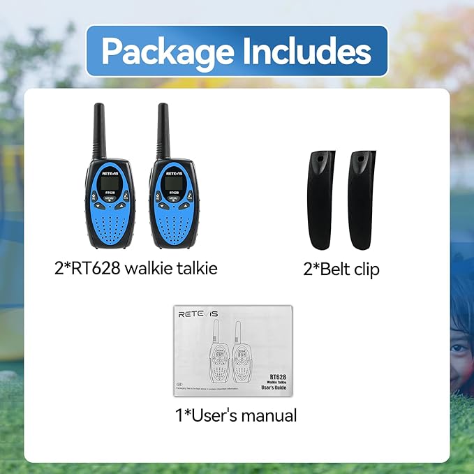 Retevis RT628 Kids Walkie Talkies, Long Range 2 Way Radio 22 Channel, Durable Toy Birthday Gifts for 6-12 Year Old Boys and Girls, Handheld Walkies Talkie for Outside Hiking Camping(Black Blue 1 Pair)