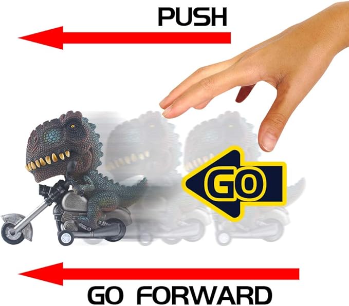 DINOBROS Dinosaur Toy Cars 2 Pack Friction Powered Motorcycle Game T-Rex and Triceratops Monster Dino Toys for Boys Age 3,4,5,6,7