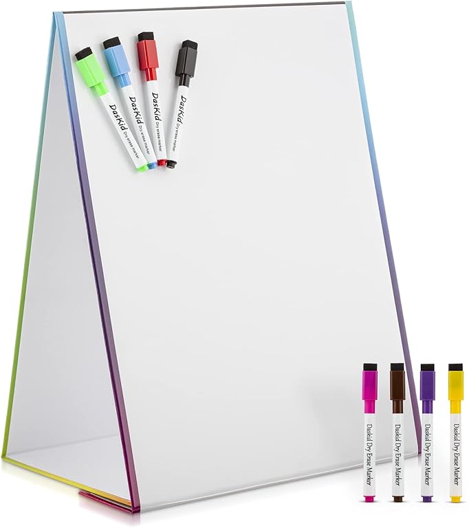 Magnetic Tabletop Easel & Whiteboard Drawing Easel For Kids, Adults, (2 Sides) Perfect for Home, School, & Office, Includes: 8 Dry Erase Markers. Drawing Art Dry Erase White Board Educational Kids Toy
