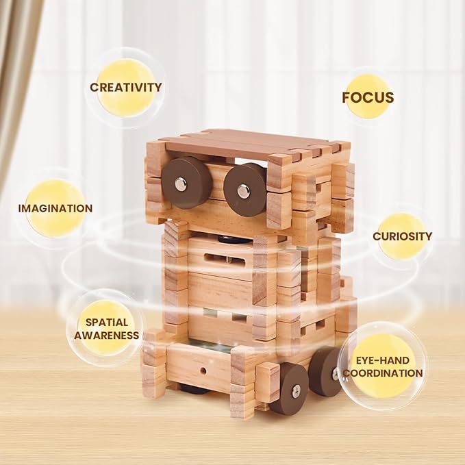 Jovi-mindly Wooden Building Blocks Car Set Toddler Boy Toys (101 pcs) with Storage Bag, Educational Classic Wooden Blocks for Toddlers Ages 3+ Boys and Girls,Truck/Excavator,FSC Certified