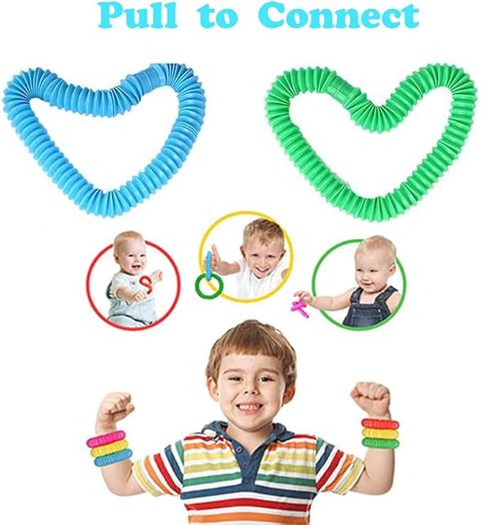 Pop Tubes, 14Pack Pop Tube Fidget Toys for Kids and Sensory Toys for Children and Adult, Fidget Tubes for Stress and Anxiety Relief, Learning Toys for Toddlers