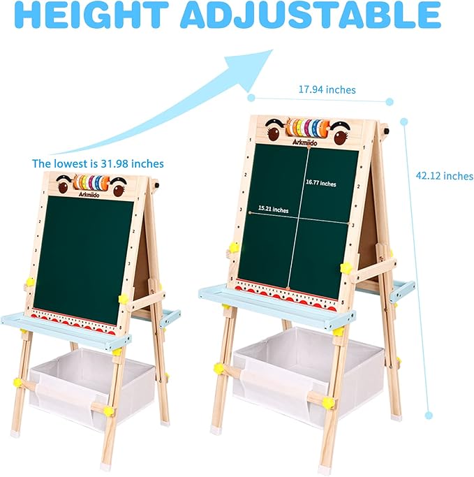 Easel for Toddlers Kids Easel with Paper Roll Double-Sided Whiteboard & Chalkboard Standing Easel with Numbers and Other Accessories for Kids and Toddlers