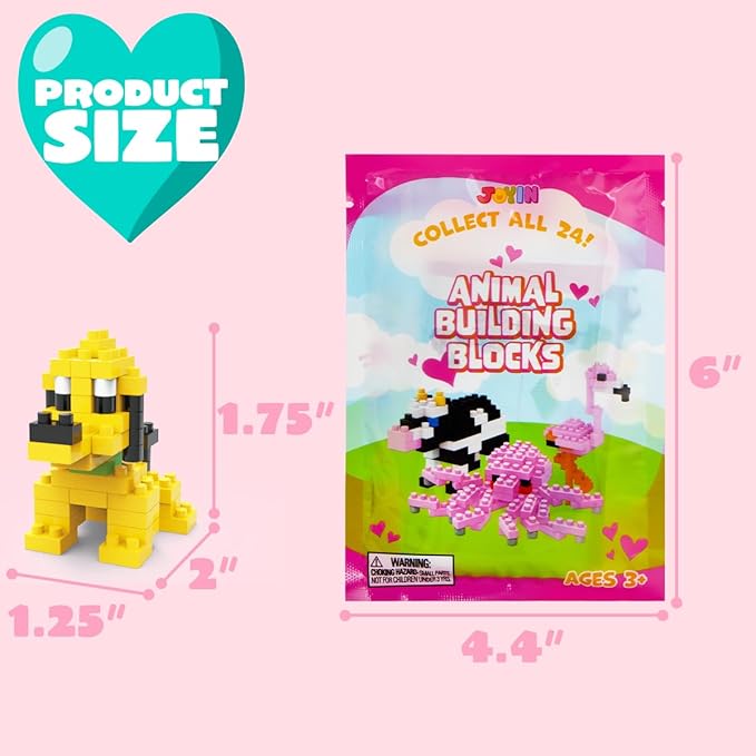 JOYIN 24 Pcs Valentine Animal Building Blocks in Blind Bags, Including Safari Animals, Sea Animals, Flying Birds Design, STEM Building Toys for Kids Valentine's Day Party Favors, Gift Exchange