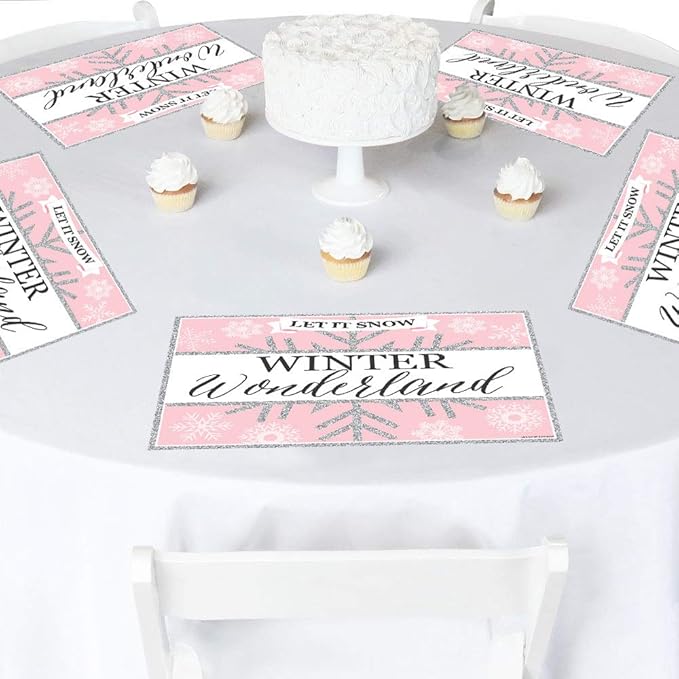 Big Dot of Happiness Pink Winter Wonderland - Paper Holiday Snowflake Birthday Party and Baby Shower Coloring Sheets - Activity Placemats - Set of 16