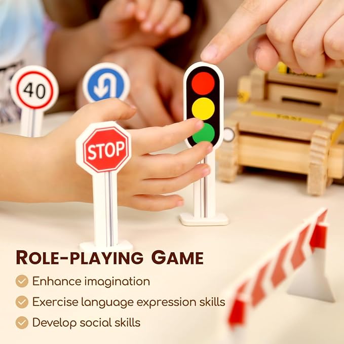 Jovi-mindly Wooden Building Blocks Car Set Toddler Boy Toys (101 pcs) with Storage Bag, Educational Classic Wooden Blocks for Toddlers Ages 3+ Boys and Girls,Truck/Excavator,FSC Certified