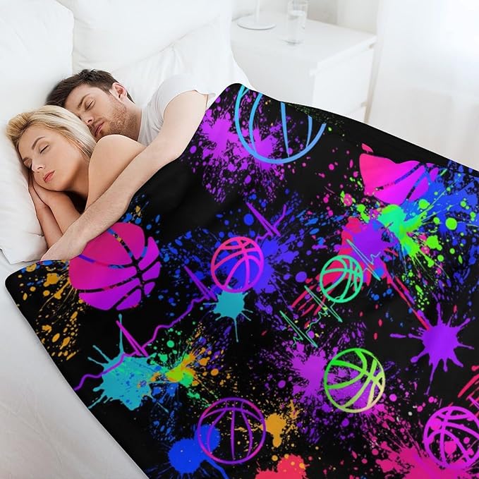 Basketball Throw Blanket - Soft Flannel Sports Basketball Blankets for Girls Boys Kids Basketball Lovers - Warm Basketball Throw Blankets for All Season Lap, Chair, Sofa - 50"x40"