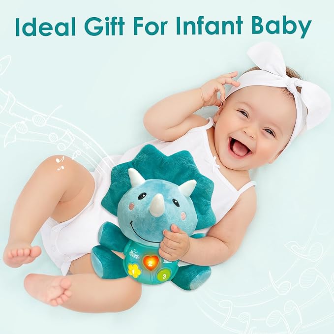 iPlay, iLearn Baby Dinosaur Musical Toys, Newborn Boys Gift, Soft Dino Plush Stuffed Animal, Infant Light Music Time, 1st Valentine's Easter Basket Stuffer 0 1 2 3 6 9 12 18 Month 1-3 Yrs Toddler Girl