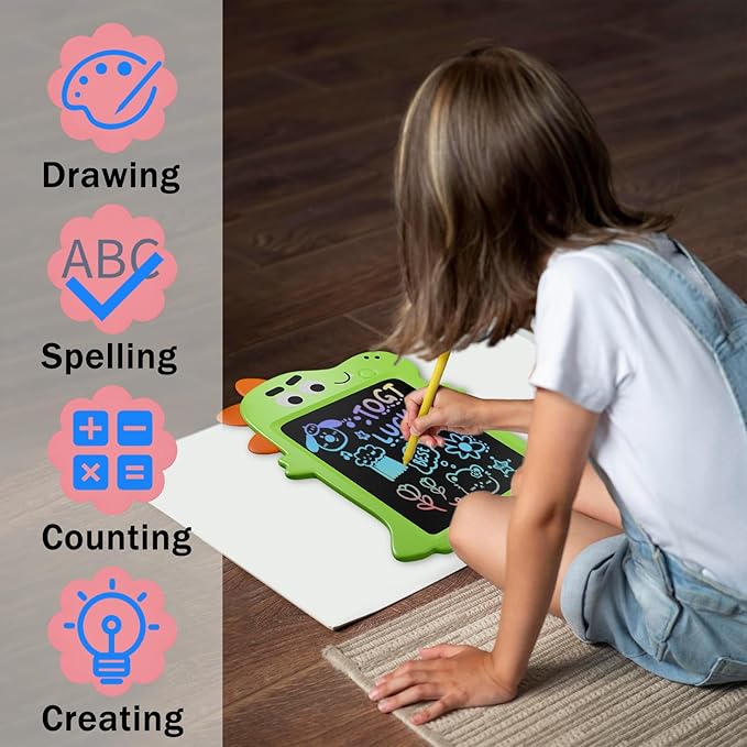 Easel for Kids, Art Easel Kids Easels for Toddlers, Adjustable Magnetic Chalkboard & Whiteboard Wooden Painting Easel with Paper Roll, Foldable Easel for Toddlers Boys Girls(Green Dinosaur)