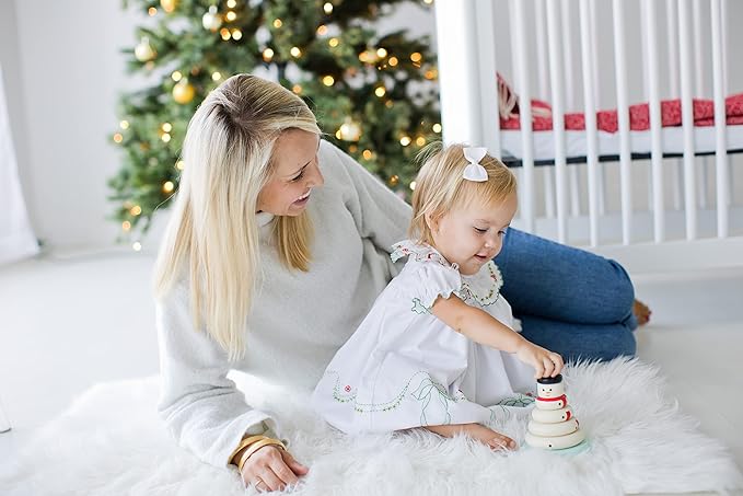 Pearhead Christmas Snowman Stacking Toy Set, Holiday Toys for Toddlers, Baby Nursery Holiday Décor, Wooden Sorting and Stacking Tower Educational Toy, for Kids