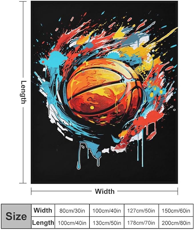 Basketball Throw Blanket - Soft Flannel Sports Basketball Blankets for Teens Adults Women Men Basketball Lovers - Warm Basketball Throw Blankets for All Season Lap, Chair, Sofa - 70"x50"