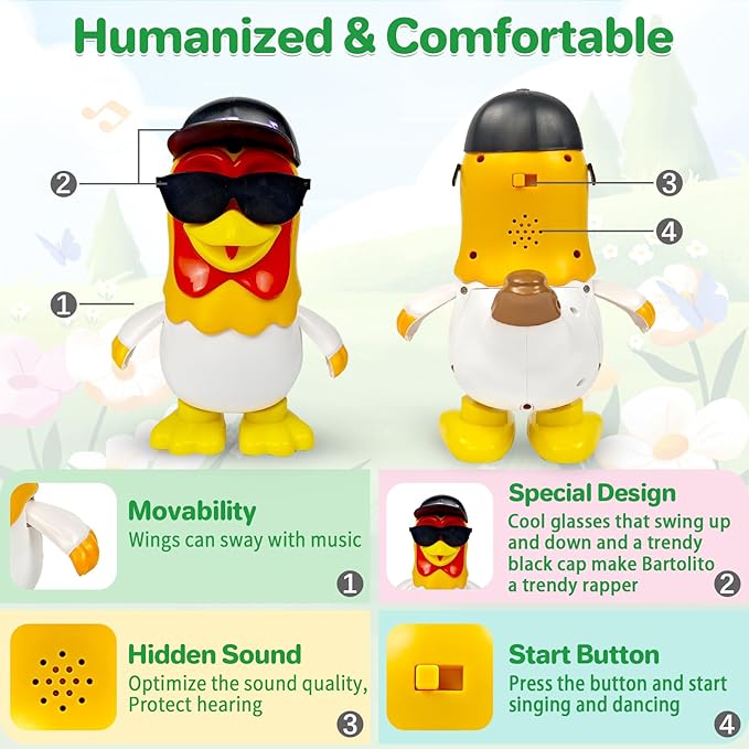 TOYMAKER La Granja de Zenon Black Hats Bartolito Chicken Baby Toys Dancing Toddlers Toys,Music Kids Interactive Early Learning Educational Toys for 1 2 3 4 Year Old Boys Girls Birthday and Christmas