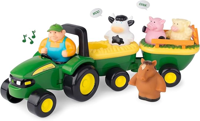 John Deere Animal Sounds Hayride Musical Tractor Toy - Musical Hayride Toddler Toys - Includes Farmer Figure, Tractor, and 4 Farm Animals - Toddler Music Toys - Ages 12 Months and Up