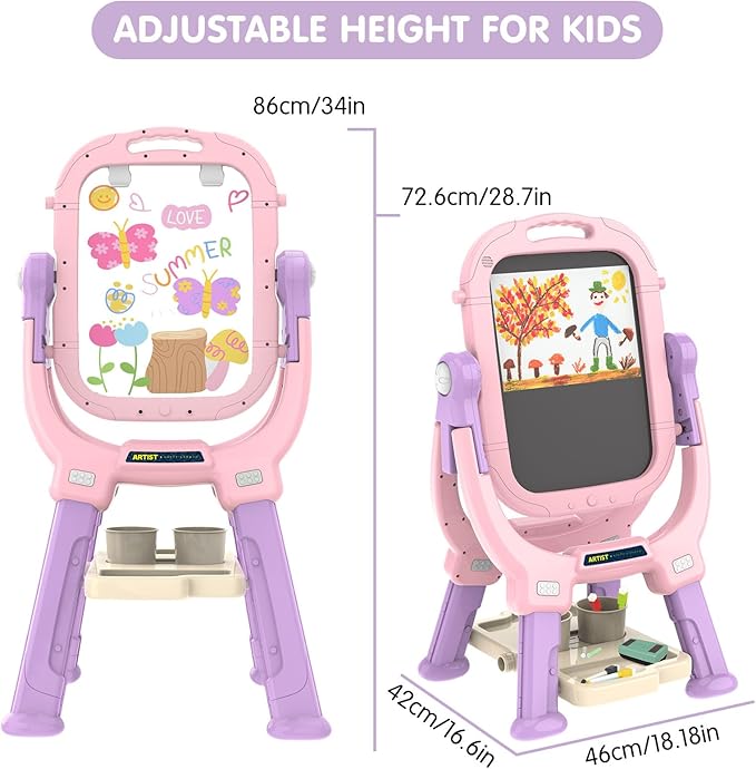 Easel for Kids, Toddler Art Easel Adjustable Standing, Magnetic Double Sided Easel with Painting Accessories Gift for Boys and Girls