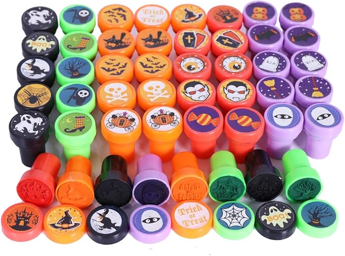Max Fun 108Pcs Halloween Assorted Stamps ( 27 Designs, 5 Colors Trick or Treat Stamps ) for Kids Halloween Party Favors Supplies, Goodies Bags, Classroom Game Reward Prizes (Halloween Stamper)