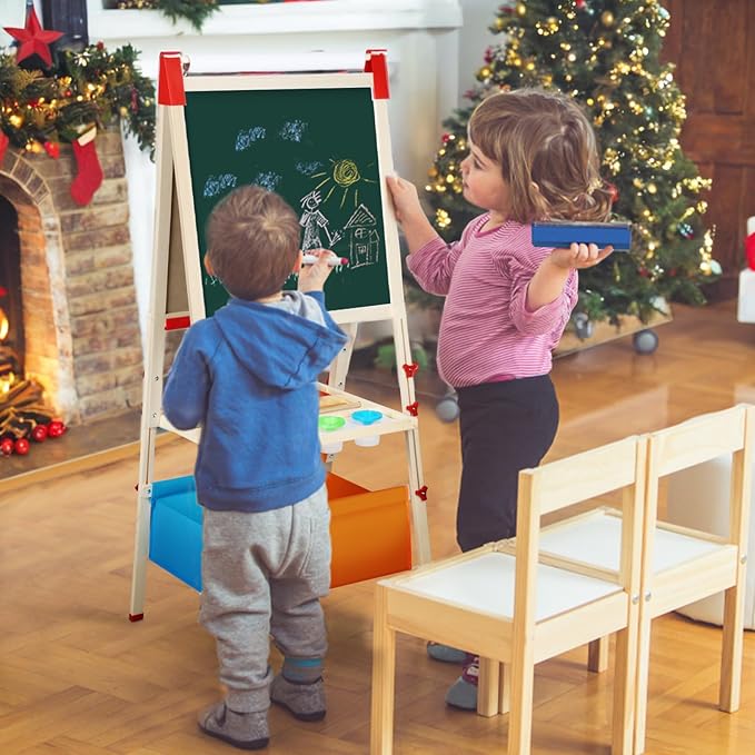 Easel for Kids Art Easel for Kids Ages 4-8,Kids Easels Wooden Kid Easel with Paper Roll, Adjustable Magnetic Double Sided Easel for Toddlers 2-4 Years - All in one Kids Art Easel