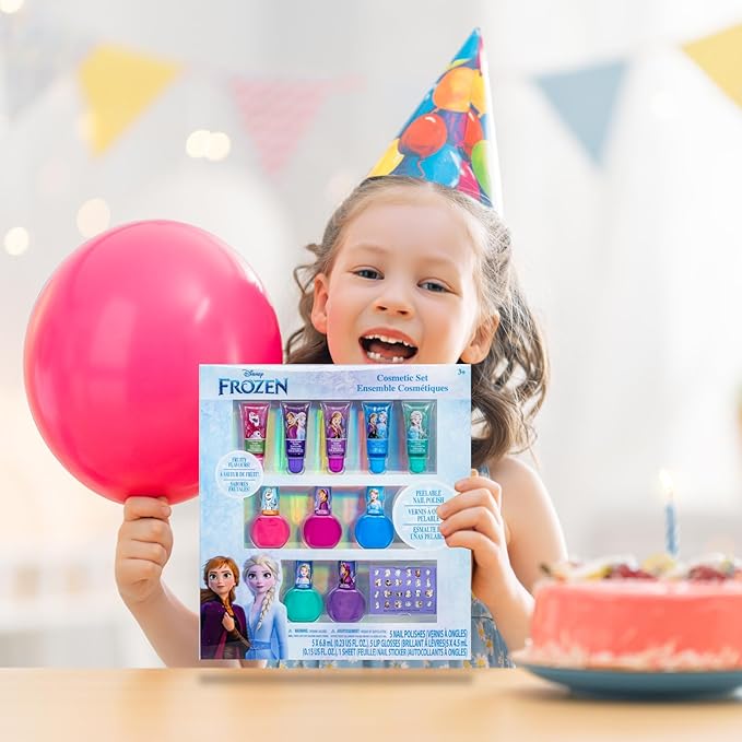 Disney Frozen 2 - Townley Girl Super Sparkly Cosmetic Makeup Set for Girls with Lip Gloss Nail Polish Nail Stickers - 11 Pcs|Perfect for Parties Sleepovers Makeovers| Birthday Gift for Girls 3 Yrs+