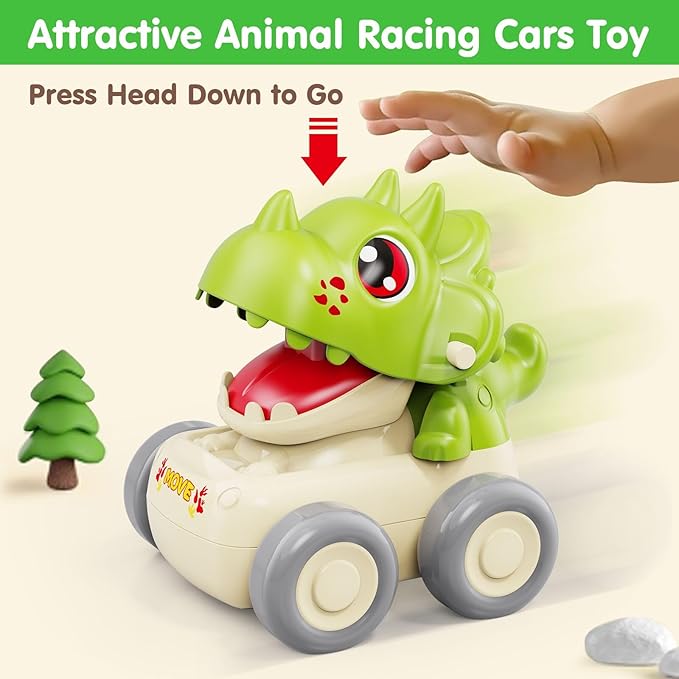 MOONTOY Baby Car Dinosaur Toys for 1 2 Year Old Boy Press and Go Cars for Toddlers 1-3, Push Go Dino Cars Toddler Toys Age 1-2 0-2 Baby Toys 12-18 Months Christmas Stocking Stuffers 1st Birthday Gifts