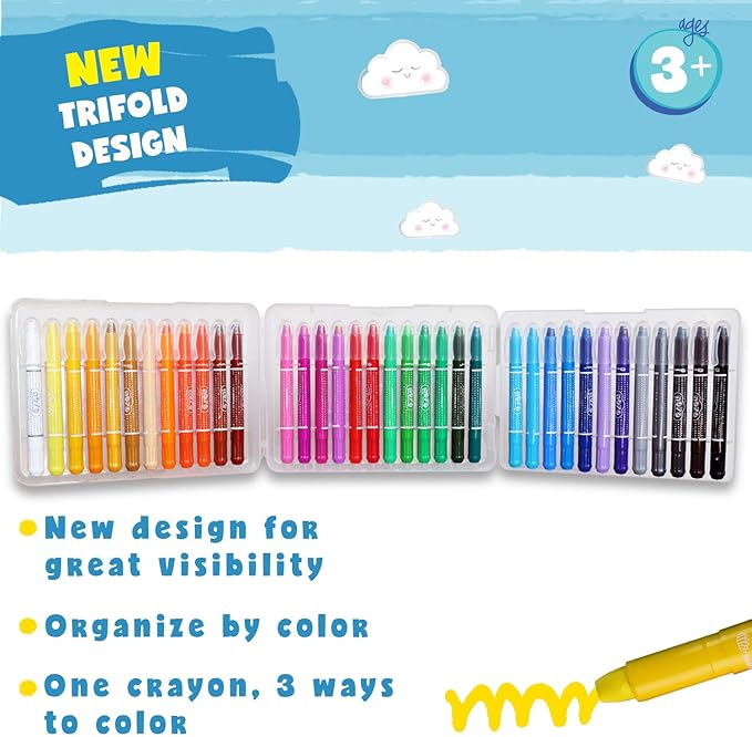 DOODLE HOG Washable Crayons 36 Colors, Kids and Toddler Crayons, Watercolor, Non Toxic, 3 in 1, Gel Crayons for Kids Ages 4-8