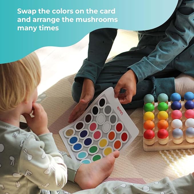 Ulanik Mushroom Glade Toddler Montessori Toys for 3 Year Old + Kids Wooden Mushrooms Game for Learning Color Sorting and Counting Preschool Education β 25 pcs