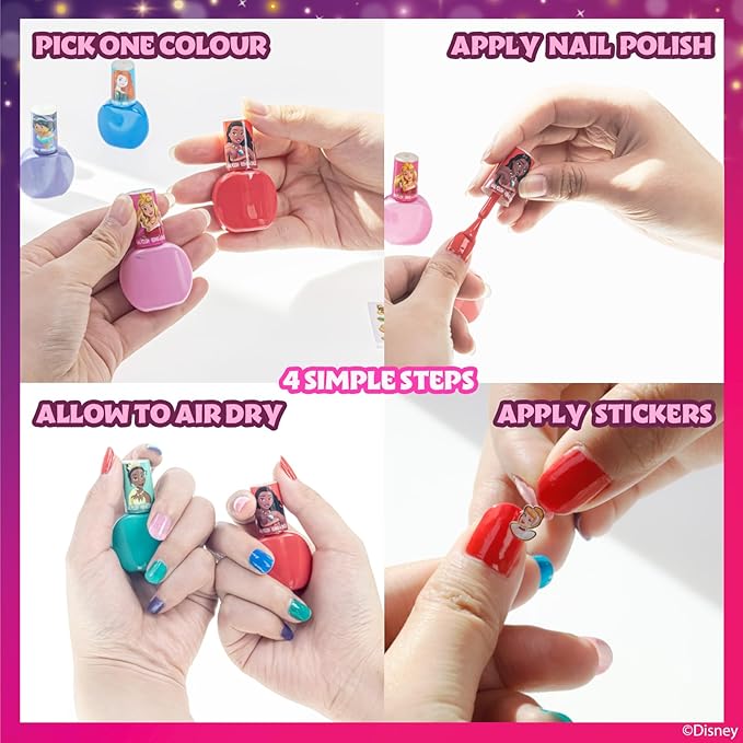 Disney Princess Sparkly Cosmetic Makeup Set for Girls with Lip Gloss Nail Polish Nail Stickers - 11 Pcs|Perfect for Parties Sleepovers Makeovers Birthday Gift for Girls 3+