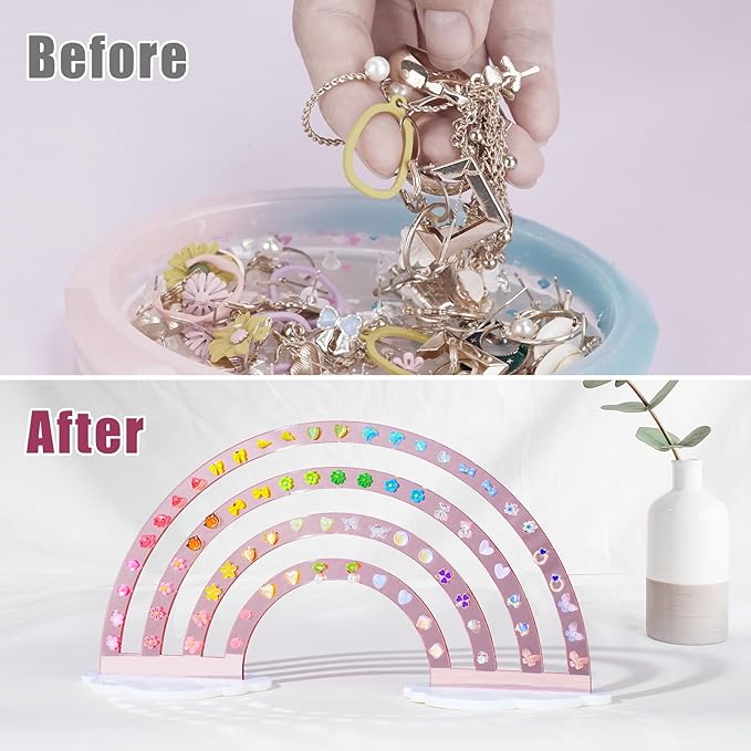 NiHome Mirror Finish Rose Gold Acrylic Earring Holder 74-Hole Rack for 37 Pairs - Versatile Storage Easy Assembly Cloud Shape Base Stylish Jewelry Organizer for Home Decor, Jewelry Display (1PC)