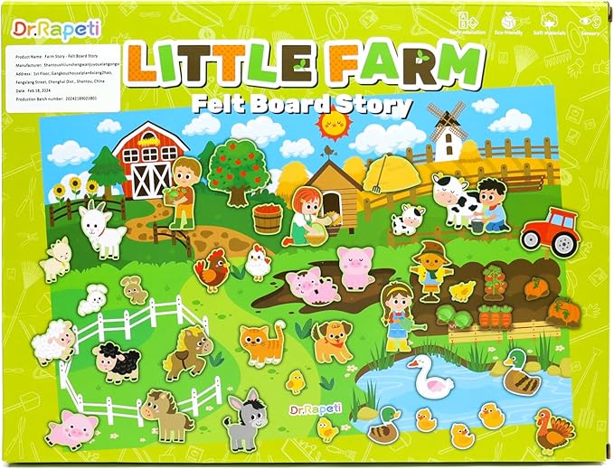 Dr.Rapeti Farm Animals Felt Story Board Set 41PCS Preschool Farmhouse Barnyard Theme Busy Board Story Set Storytelling Early Learning Interactive Play Kit Wall Hanging for Toddlers Kids Children