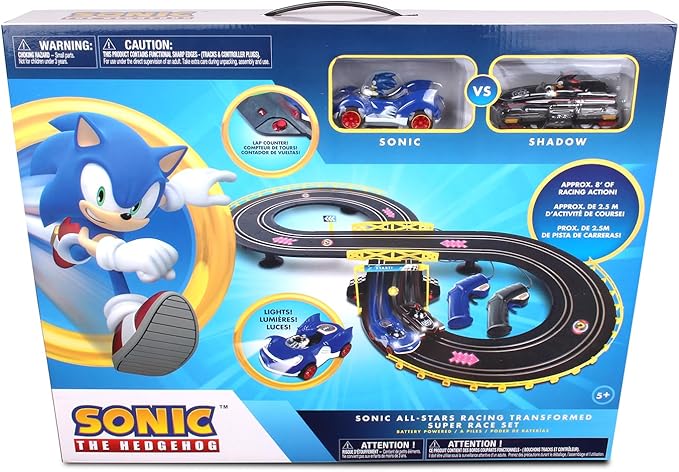 NKOK Sonic & Shadow RC Slot Car Set Race Set Vehicle, Counts How Many Laps the Car has Made, Great Item for Kids, Working lights, Ages 5 and up