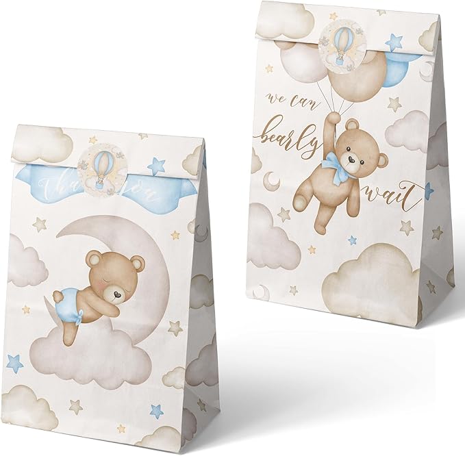 Outego 24 Teddy Bear Party Favor Bags Brown Bear Balloon Baby Shower Goodie Bags Balloon Bear Theme Baby Shower Bags Teddy Bear Baby Shower Decoration