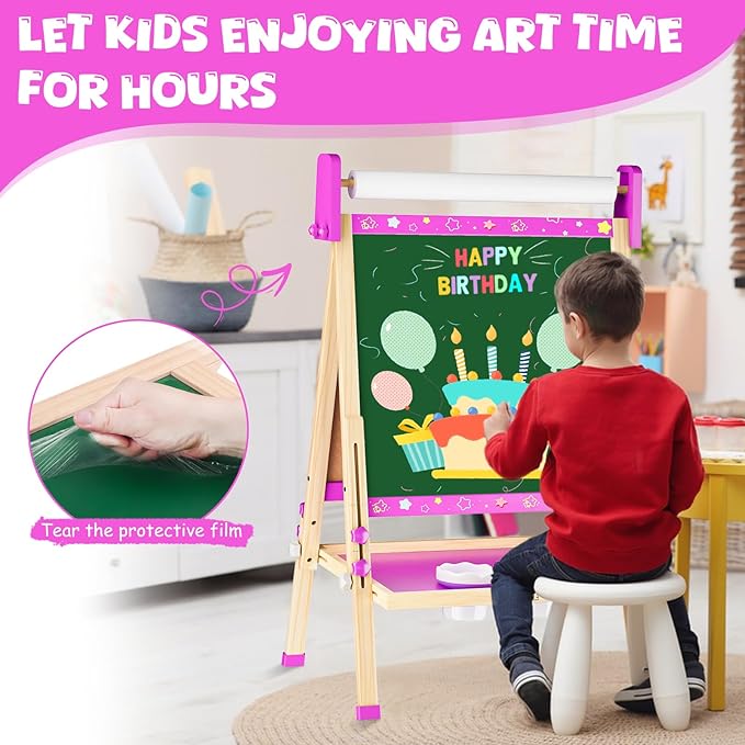 Easel for Kids,Toddler Toys for Ages 5-7,Stand Kids Art Easel White Board Dry Erase,Height Adjustable Double-Sided Magnetic Whiteboard and Chalk Board,4 5 6 Year Old Boys Girls Birthday Gifts