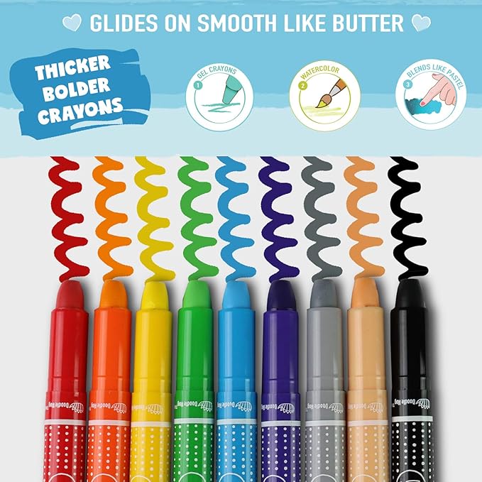 DOODLE HOG Washable Crayons 36 Colors, Kids and Toddler Crayons, Watercolor, Non Toxic, 3 in 1, Gel Crayons for Kids Ages 4-8