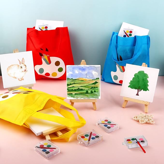 DreamdaMoonnly Watercolor Painting Supplies Set of 12 Mini Painting Kit - Mini Paint Set Canvas with Easel Tote Bags Aprons - Kids Painting Set Art Party Favors for Kids Birthday