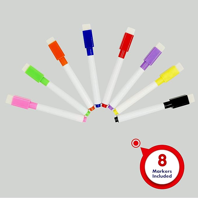 Magnetic Tabletop Desktop Easel &Whiteboard with Bonus 8X Dry Erase Markers. Double Sided and Self-Standing (16” X 12.5”)