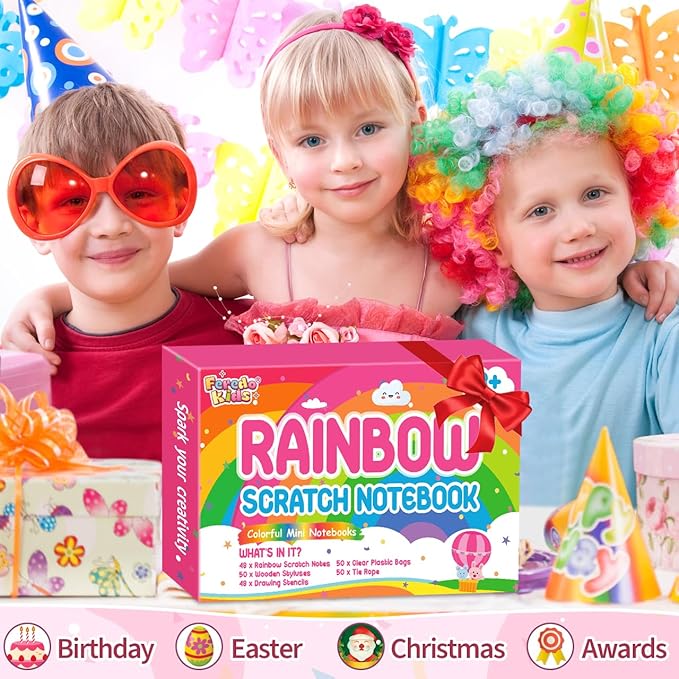 Party Favors for Kids: 48 Pack Rainbow Scratch Art Notebook Classroom School Supplies Bulk for Girls Boys Goodie Bags Stuffers, Return Gifts for Birthday Party Valentines Gift Kid Crafts