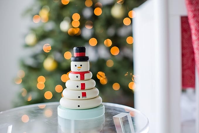 Pearhead Christmas Snowman Stacking Toy Set, Holiday Toys for Toddlers, Baby Nursery Holiday Décor, Wooden Sorting and Stacking Tower Educational Toy, for Kids