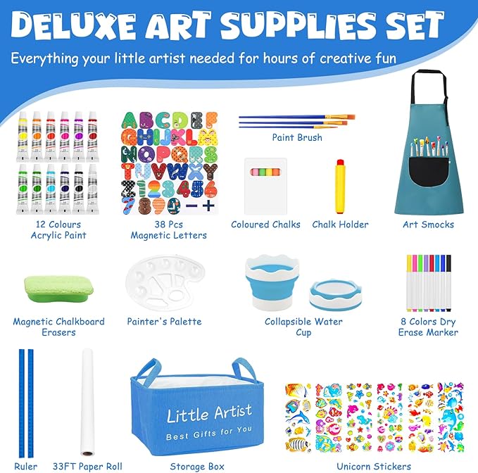 Easel for Kids,Adjustable Wooden Toddler Art Easels, Boys Toys for Ages 5-7,Magnetic White Board and Chalk Board with Art Supplies, 3 4 5 6 7 8 9 10 Year Old Boys Birthday Gift