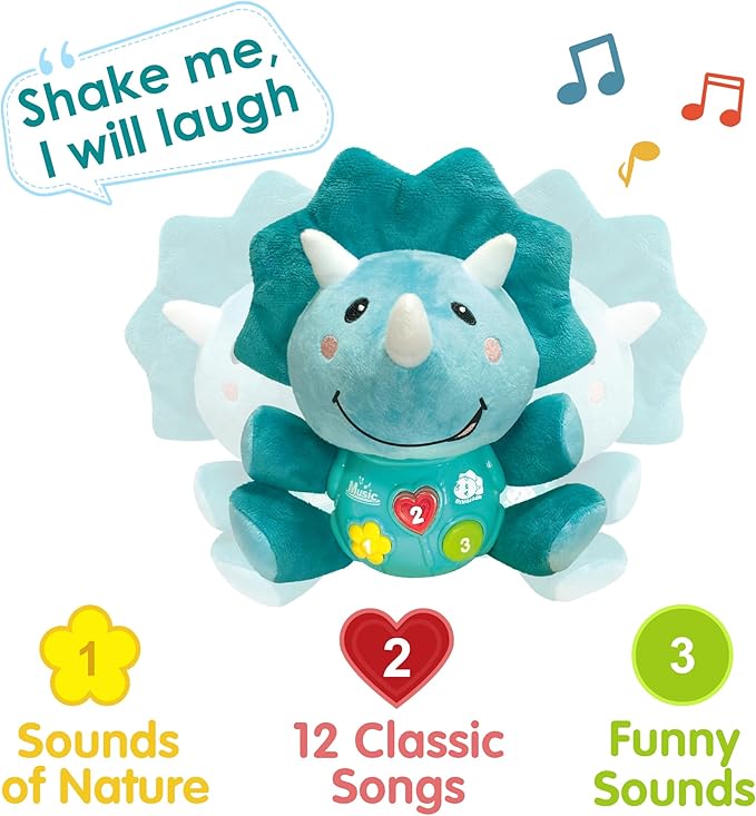 iPlay, iLearn Baby Dinosaur Musical Toys, Newborn Boys Gift, Soft Dino Plush Stuffed Animal, Infant Light Music Time, 1st Valentine's Easter Basket Stuffer 0 1 2 3 6 9 12 18 Month 1-3 Yrs Toddler Girl