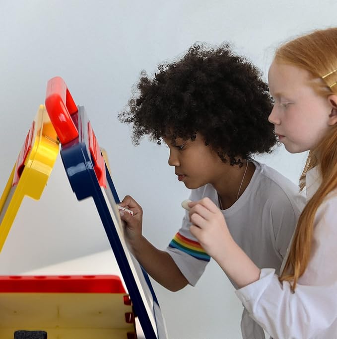 Easel for Kids-Art Easel for Toddler-Chalkboard White Board for Kids-Dry Erase Table Top Easel for Kids-Foldable Double-Sided Easel-Portable Desktop Easel for Toddler Kids3 4 5 6 7 8(Blue & Yellow)