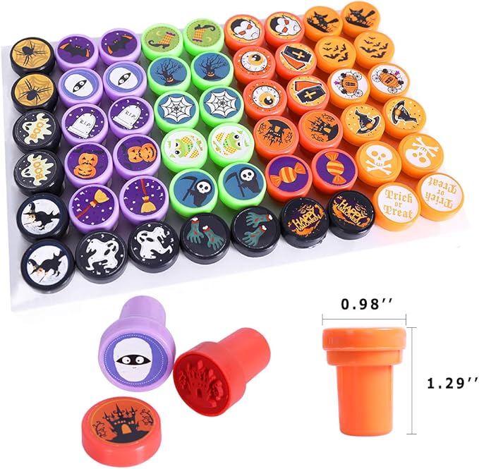 Max Fun 108Pcs Halloween Assorted Stamps ( 27 Designs, 5 Colors Trick or Treat Stamps ) for Kids Halloween Party Favors Supplies, Goodies Bags, Classroom Game Reward Prizes (Halloween Stamper)