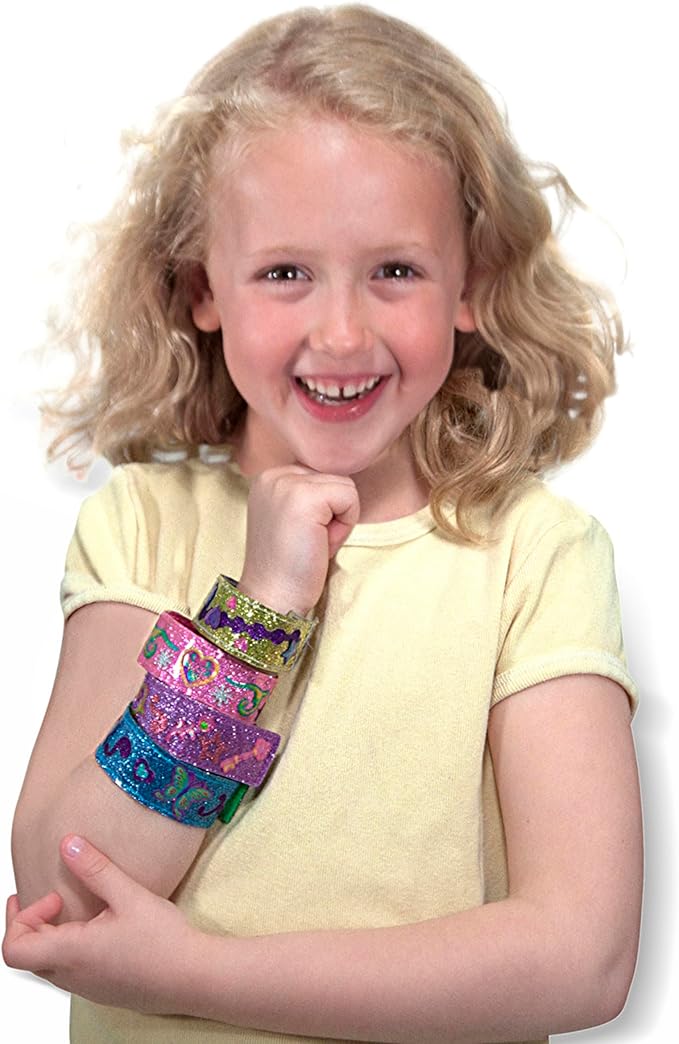 Melissa & Doug Design-Your-Own Bracelets With 100+ Sparkle Gem and Glitter Stickers - Kids Snap Bracelets, Jewelry Crafts For Kids Ages 4+
