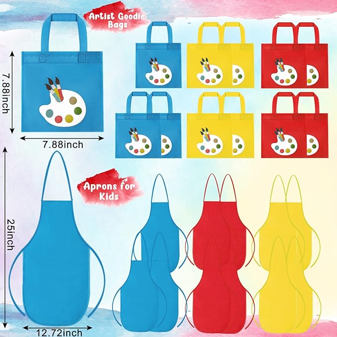 DreamdaMoonnly Watercolor Painting Supplies Set of 12 Mini Painting Kit - Mini Paint Set Canvas with Easel Tote Bags Aprons - Kids Painting Set Art Party Favors for Kids Birthday